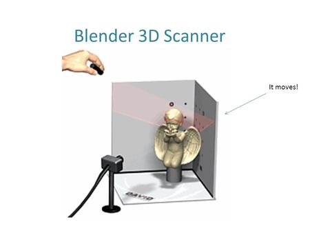 Blender 3D Scanner It moves!. Items Needed -A decent webcam -David-laserscan software -A special ‘line laser’ -printout of special calibration -Windows.