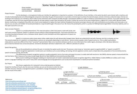 Some Voice Enable Component Group member: CHUAH SIONG YANG 499410001 LIM CHUN HEAN 400415001 Advisor: Professor MICHEAL Project Purpose: For the developers,
