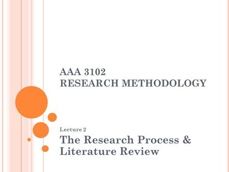 AAA 3102 RESEARCH METHODOLOGY Lecture 2 The Research Process & Literature Review.