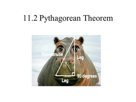 11.2 Pythagorean Theorem. Applies to Right Triangles Only! leg Leg a hypotenuse c Leg b.