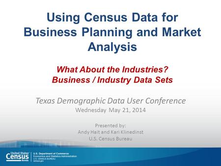 Using Census Data for Business Planning and Market Analysis What About the Industries? Business / Industry Data Sets Texas Demographic Data User Conference.