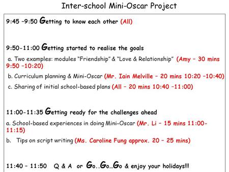 Inter-school Mini-Oscar Project