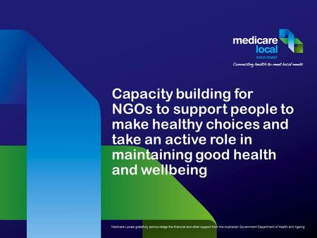 Capacity building for NGOs to support people to make healthy choices and take an active role in maintaining good health and wellbeing.
