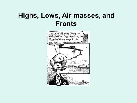 Highs, Lows, Air masses, and Fronts. Friction causes the air to spiral inward toward lows while still spinning counter-clockwise. Air spirals out of Highs.