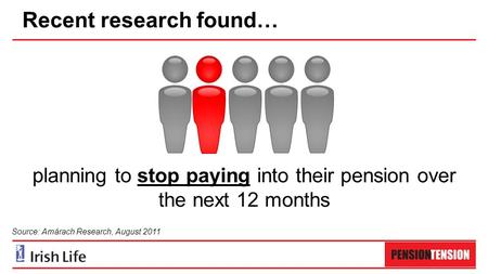 Recent research found… planning to stop paying into their pension over the next 12 months Source: Amárach Research, August 2011.
