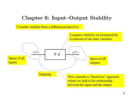 1 Now consider a “black-box” approach where we look at the relationship between the input and the output Consider stability from a different perspective.