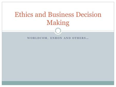 WORLDCOM, ENRON AND OTHERS… Ethics and Business Decision Making.
