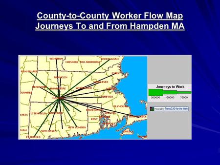 County-to-County Worker Flow Map Journeys To and From Hampden MA.