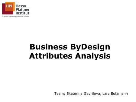 Business ByDesign Attributes Analysis Team: Ekaterina Gavrilova, Lars Butzmann.