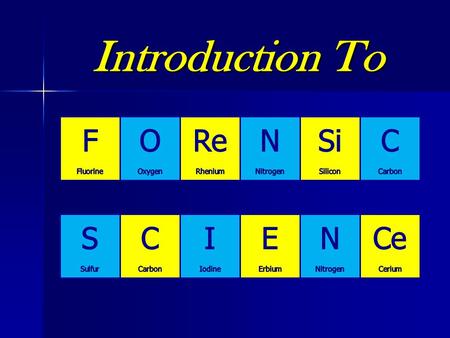 Introduction To F O Re N Si C S C I E N Ce Fluorine Oxygen Rhenium