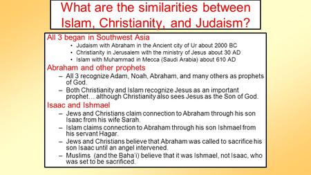 What are the similarities between Islam, Christianity, and Judaism?