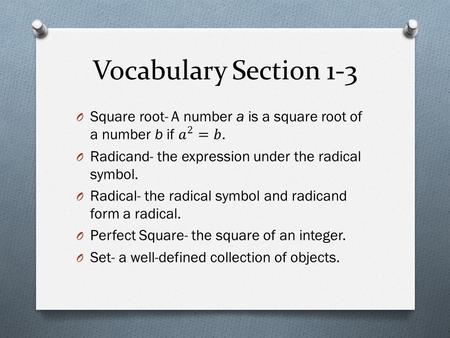 Vocabulary Section 1-3. Vocabulary Section 1-3 continued…