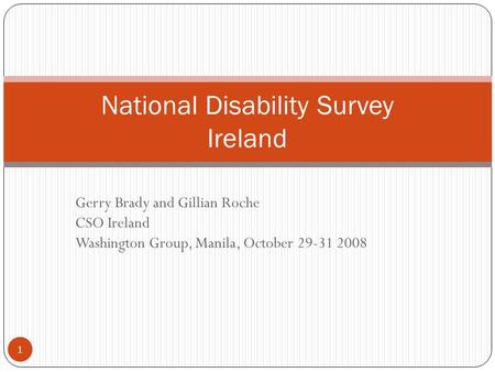 Gerry Brady and Gillian Roche CSO Ireland Washington Group, Manila, October 29-31 2008 National Disability Survey Ireland 1.