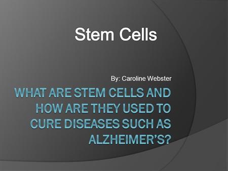 By: Caroline Webster. The definition of a stem cell  A stem cell is a cell that has the ability to continuously divide and develop into other kinds of.