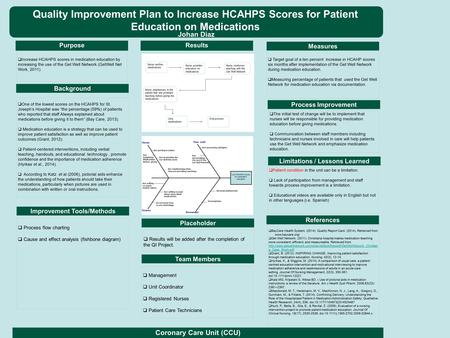 Purpose Improvement Tools/Methods Limitations / Lessons Learned Results Process Improvement Quality Improvement Plan to Increase HCAHPS Scores for Patient.