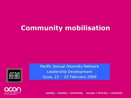 Community mobilisation Click to add your name Pacific Sexual Diversity Network Leadership Development Suva, 23 – 25 February 2009.