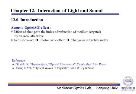 Chapter 12. Interaction of Light and Sound