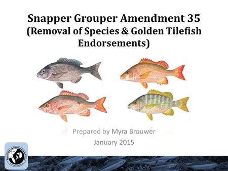Snapper Grouper Amendment 35 (Removal of Species & Golden Tilefish Endorsements) Prepared by Myra Brouwer January 2015.