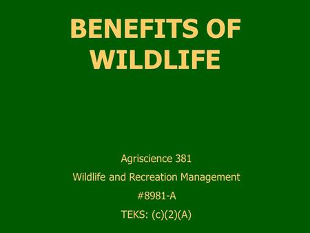 Wildlife and Recreation Management