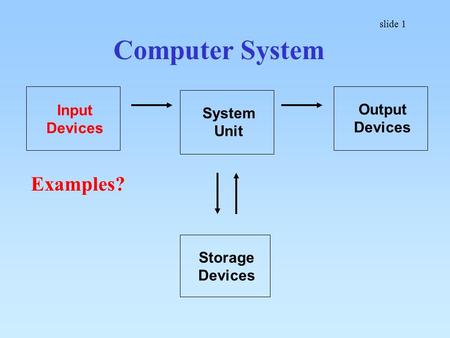Computer System Examples? Input Output Devices System Unit Devices
