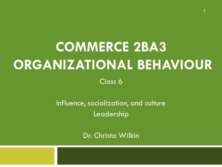Commerce 2BA3 Organizational Behaviour