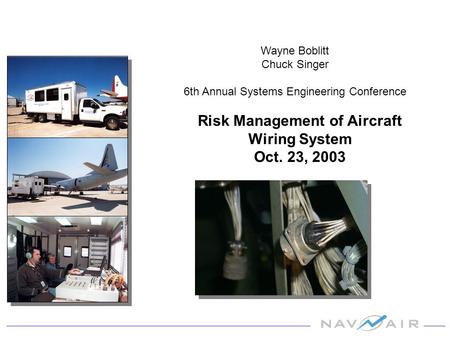Risk Management of Aircraft Wiring System Oct. 23, 2003 Wayne Boblitt Chuck Singer 6th Annual Systems Engineering Conference.