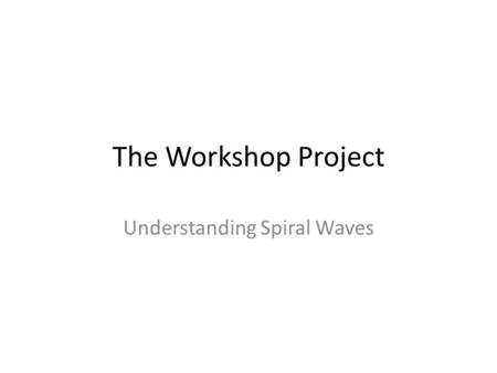 The Workshop Project Understanding Spiral Waves. The refractory period Excitable systems can sustain spiral waves as well as plain waves This is due to.