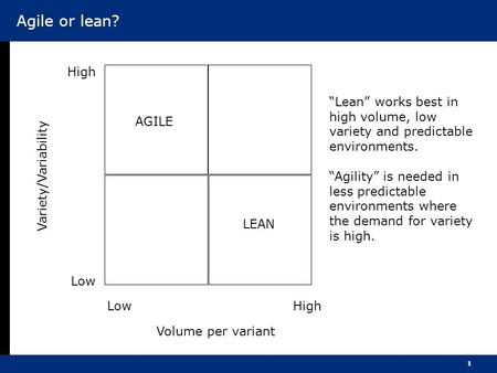 Agile or lean? High “Lean” works best in high volume, low