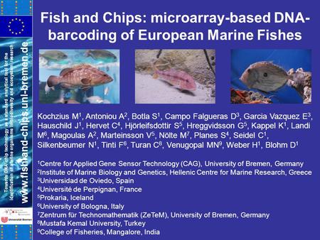 Towards DNA chip technology as a standard analytical tool for the identification of marine organisms in biodiversity and ecosystem research www.fish-and-chips.uni-bremen.de.