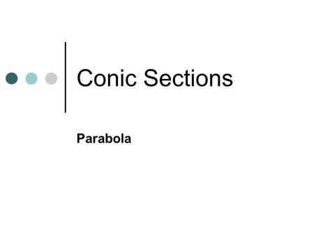 Conic Sections Parabola. Conic Sections - Parabola The intersection of a plane with one nappe of the cone is a parabola.