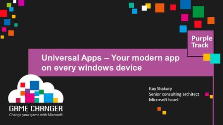 Universal Apps – Your modern app on every windows device Itay Shakury Senior consulting architect Microsoft Israel.