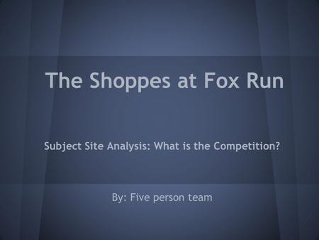 The Shoppes at Fox Run Subject Site Analysis: What is the Competition? By: Five person team.