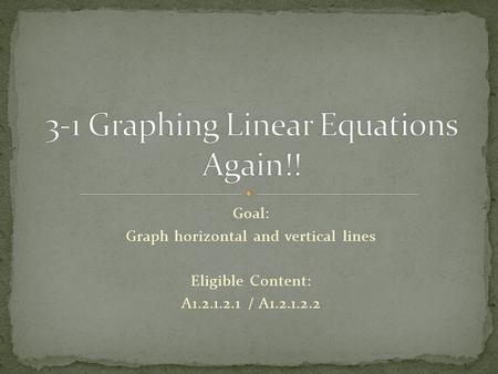 Goal: Graph horizontal and vertical lines Eligible Content: A1.2.1.2.1 / A1.2.1.2.2.
