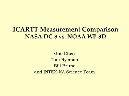 ICARTT Measurement Comparison NASA DC-8 vs. NOAA WP-3D Gao Chen Tom Ryerson Bill Brune and INTEX-NA Science Team.
