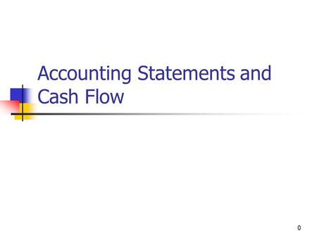 0 Accounting Statements and Cash Flow. 1 Chapter Outline 2.1 The Balance Sheet 2.2 The Income Statement 2.3 Net Working Capital 2.4 Financial Cash Flow.