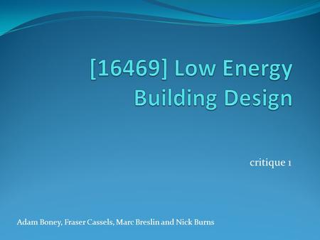 [16469] Low Energy Building Design