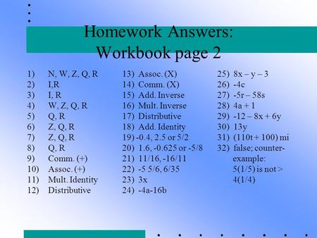 Homework Answers: Workbook page 2
