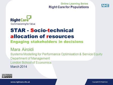 Copyright 2014 Right Care Mara Airoldi Systems Modelling for Performance Optimisation & Service Equity Department of Management London School of Economics.