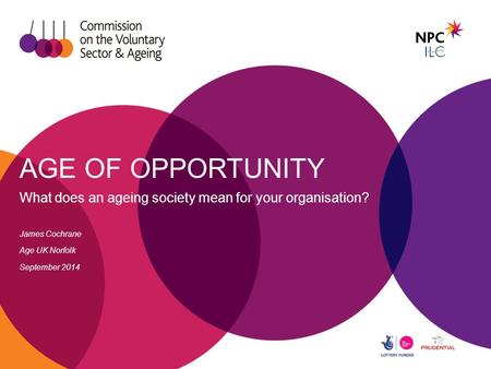 AGE OF OPPORTUNITY What does an ageing society mean for your organisation? James Cochrane Age UK Norfolk September 2014.