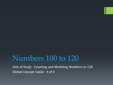 Numbers 100 to 120 Unit of Study: Counting and Modeling Numbers to 120