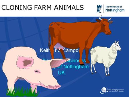 CLONING FARM ANIMALS Keith H.S.Campbell School of Biosciences University of Nottingham UK.
