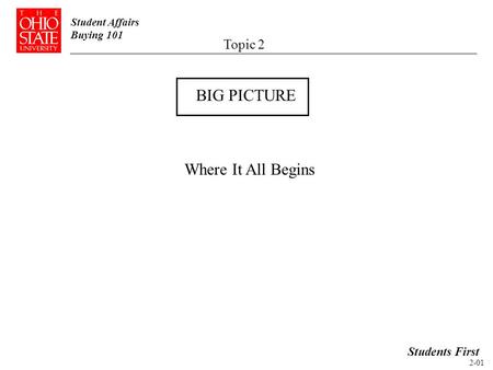 Student Affairs Buying 101 Where It All Begins Students First Topic 2 2-01 BIG PICTURE.