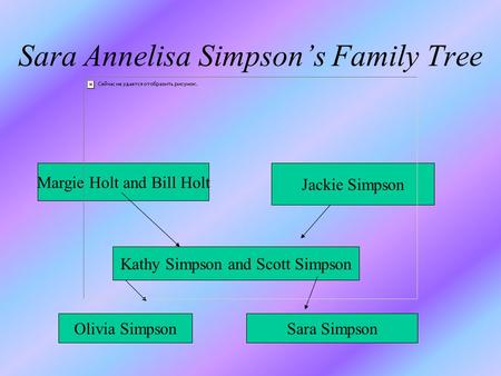 Sara Annelisa Simpson’s Family Tree Olivia Simpson Margie Holt and Bill Holt Jackie Simpson Kathy Simpson and Scott Simpson Sara Simpson.
