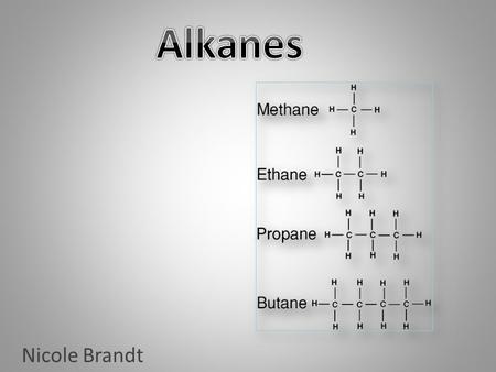 Nicole Brandt What are Alkanes? The simplest of organic molecules, comprising of only carbon and hydrogen and with only single bonds between carbon atoms.