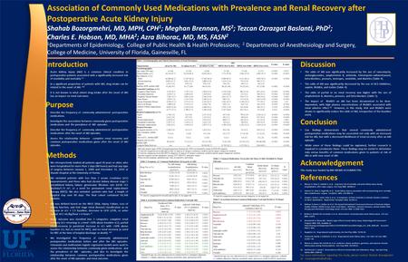 Association of Commonly Used Medications with Prevalence and Renal Recovery after Postoperative Acute Kidney Injury Shahab Bozorgmehri, MD, MPH, CPH 1.