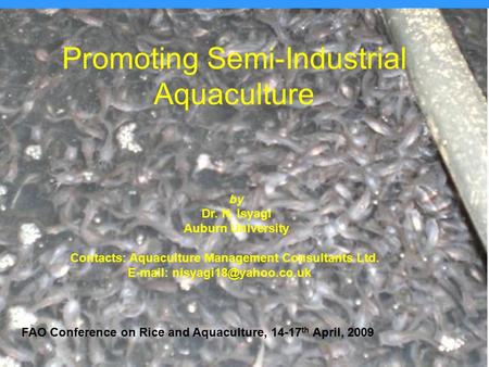 Promoting Semi-Industrial Aquaculture by Dr. N. Isyagi Auburn University Contacts: Aquaculture Management Consultants Ltd.