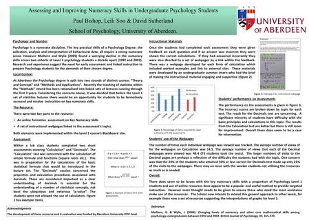 Assessing and Improving Numeracy Skills in Undergraduate Psychology Students Paul Bishop, Leili Soo & David Sutherland School of Psychology, University.
