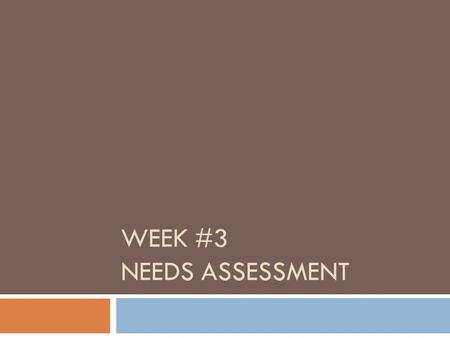 WEEK #3 NEEDS ASSESSMENT. Agenda for Today  Needs Assessment  Front-End Analysis  Project Demo  Sharing of Reflection Paper  Group Discussion.