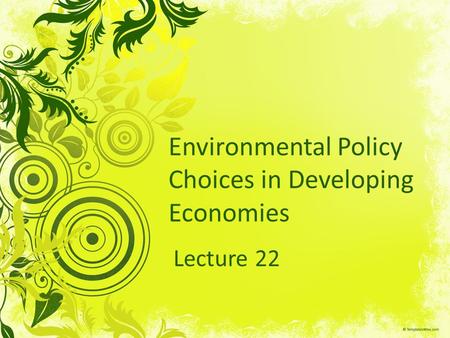Environmental Policy Choices in Developing Economies Lecture 22.