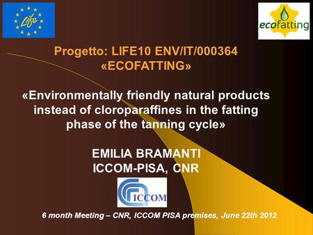 Progetto: LIFE10 ENV/IT/000364 «ECOFATTING» «Environmentally friendly natural products instead of cloroparaffines in the fatting phase of the tanning cycle»